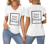 Créez Votre T Shirt Personnalisé Femme Col V - Tee Shirt Personnalisable avec Texte ou Photo Imprimée Avant/Arrière - T Shirt personnalisé Grande Taille - T-Shirts Fantaisie Idée Cadeau Anniversaire