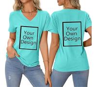 Créez Votre T Shirt Personnalisé Femme Col V - Tee Shirt Personnalisable avec Texte ou Photo Imprimée Avant/Arrière - T Shirt personnalisé Grande Taille - T-Shirts Fantaisie Idée Cadeau Anniversaire