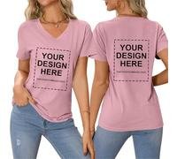Créez Votre T Shirt Personnalisé Femme Tee Shirt Personnalisable Femme Col V avec Texte ou Photo Imprimée Avant/Arrière Grande Taille T-Shirts Fantaisie Idée Cadeau Anniversaire (XL)