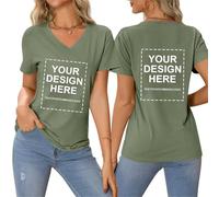 Créez Votre T Shirt Personnalisé Femme Tee Shirt Personnalisable Femme Col V avec Texte ou Photo Imprimée Avant/Arrière Grande Taille T-Shirts Fantaisie Idée Cadeau Anniversaire (Light Green, M)