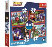 Trefl-Sonic The Hedgehog, Les Aventures de Sonic-Puzzles 4 en 1,de 35 à 70 éléments-Puzzles colorés avec Les Personnages du Jeu Sonic, pour Les Enfants à partir de 4 Ans