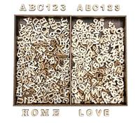 Cregugua Lot de 592 mini lettres de l'alphabet en bois brut de 1,27 cm avec plateau de rangement rustique pour scrapbooking, loisirs créatifs, cadeaux faits maison