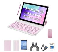 Crelander Tablette Android 13 de 10,1" avec fente pour carte SIM 4G LTE Appel, batterie 12 Go + 512 Go, batterie 8000 mAh, double caméra, Bluetooth/WiFi, ensemble avec étui, clavier, souris et stylet
