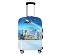 Cremallera Funda Protectora de Equipaje,Anti-Scratch Lavable Elástica Con Diseño de Avión,Niño Adulto Cubre Maleta de Viaje Para Aircraft Para Maletas de 18-32 Pulgadas (Blanc Bleu,M)