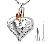 Crémation Urn Collier for Ashes - Un Morceau de Mon cœur VIT dans Le Ciel Coeur Urn Collier Ashage Keepsake Pendant Crown Angel Angel Cremation Cremation Ashes Versets UI