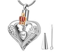 Crémation Urn Collier for Ashes - Un Morceau de Mon cœur VIT dans Le Ciel Coeur Urn Collier Ashage Keepsake Pendant Crown Angel Angel Cremation Cremation Ashes Versets UI