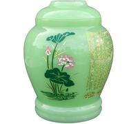 Crémation Urnes Ecriture Bouddhiste en Lotus Peint Et Or Columbarium, Décorations d'art Liuli Vertes Faites À La Main, Urnes de crémation Fournitures Funéraires