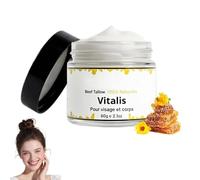 Crème Au Suif De Bœuf Bio - 100% Suif De Bœuf Nourri À L'herbe, Natural Grass Fed Beef Tallow & Raw Wild Honey Balm, Organic Beef Tallow Face Moisturizer for Cracked, Dry Skin Skin Hydration (1Pc)