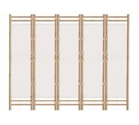 Crème Cloison de séparation - MANGO - Séparateur de pièces - Pour salon - pliante 5 panneaux/treillis - 200 cm Bambou et toile CC535