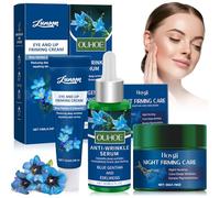 Crème de Nuit Redensifiante Gentiane Bleue Et Edelweiss, Sérum Anti-Rides Bio Gentiane Bleue, Crèmes Contour des Yeux, Réduit les Rides Profondes, pour Tous Types de Peau