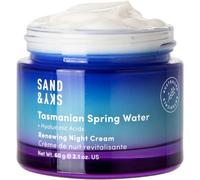 Crème de nuit Sand & Sky Tasmanian Spring Water Renewing Night Cream. Crème hydratante de nuit pour le visage pour une hydratation en profondeur, une rétention d’humidité, un renouvellement de la peau