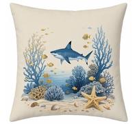 CrèMe Housse Coussin 65x65 Lot de 1, Requin Taie Oreiller 65x65cm, Velours Doux Housse de Coussin avec Fermeture Éclair Invisible, Carré Taie d'oreiller pour Extérieur Jardin Salon Décor Maison L-5052