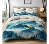 Crème Housse de Couette 140 x 200 cm, Paysage De Montagne Abstrait Forêt De Pins Parure de Lit - Polyester Microfibre Super Douce et Respirante avec Fermeture Éclair et Taies d'oreiller