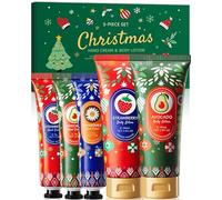 Creme Main et corps Noël-3pcs Mini Crème Mains et 2pcs Lotion Corporelle,Hydratante Crèmes Soins des Mains et des Corporelle,Coffret Cadeau et d'Anniversairepour Noël pour Maman Femmes et Hommes-set C