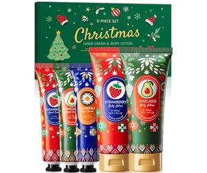 Creme Main et corps Noël-3pcs Mini Crème Mains et 2pcs Lotion Corporelle,Hydratante Crèmes Soins des Mains et des Corporelle,Coffret Cadeau et d'Anniversairepour Noël pour Maman Femmes et Hommes-set C