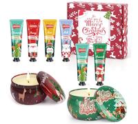 Creme Main, Lot de 6 Mini Creme Mains pour Femme - Cadeau de Remerciement - 2 Bougies Parfumées et 6 Crèmes pour les Mains - Cadeau de Noël -Coffret Cadeau Femme Pour Maman, Sœurs, Amies