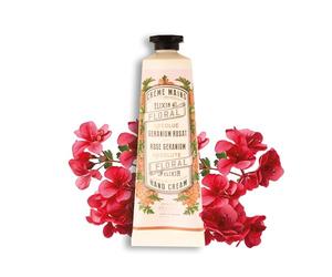 Crème Mains Hydratante Géranium 30ml - Format Voyage - Panier des Sens | 96% naturel, huiles d’olive et d’amande pour nourrir les mains sèches avec un parfum floral, fabriquée en France.