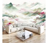 Crème Papier Peint Intissé Photo Mural 350 x 256 cm, Tradition Montagnes Nuages Rivières Motif Muraux Geant Poster, Personnalisable Wallpaper pour Salon Cuisines Bureau Chambre d'enfants