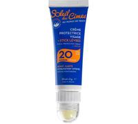 SOLEIL DES CIMES | Combo Crème Solaire Protectrice Visage + Stick Lèvre SPF20 - Ski, Sports d'Hiver et Montagne - Monoï de Tahiti et Karité - Protection et forte Hydratation