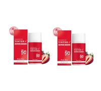 Crème solaire teintée de rosée à la fraise SPF 50 + PA + + - large spectre, eau, feuchtigkeitsspendende formule avec niacinamide et acide hyaluronique, finition naturelle légère (2 pièces)