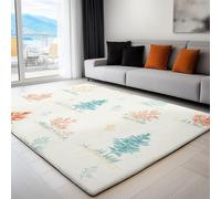 Crème Tapis Lavables avec Dos Antidérapant, Tapis Raffiné Botanique Peint À La Main Poil Ras Salon, 60 x 110 cm Paillasson pour Cuisine, Salle à Manger, Bureau et Chambre