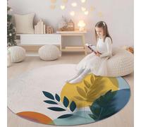 Crème Tapis Rond Polyvalent 150 cm Minimalisme Géométrie Feuilles Tapis Confortable et Chic, Antidérapant et Lavable en Machine - Idée Cadeau Parfaite pour Famille ou Amis
