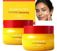 Crème Visage Glow Filtre Vitaminée, Crème Hydratante Illuminatrice pour un Teint Lumineux, Crème Faciale Légère et Hydratante pour Teint Terne et Irrégulier, Soin Quotidien à Fini Éclat, 50 g (2pcs)