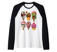Crèmes glacées d'halloween et Cupcakes Monstres Horreur Effrayant drôle Manche Raglan
