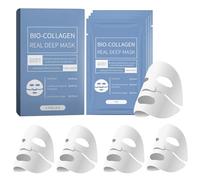 CreMHHate Masque Collagene Visage Korean,Bio-Collagen Real Deep Mask,Anti-âge Mask Collagène Masque Soluble,Bio-dance Masque de Nuit au Collagène,Masque Hydratant Anti-Rides et Lifting,4 Pièces