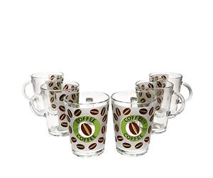 Cremona Lot de 6 tasses à café en verre avec anse I Vert I 320 ml I Aspect verre dépoli avec grains de café et inscription I Alternative pour café au lait, cappuccino, cacao & Co