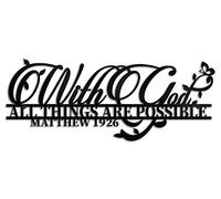 Creoate Décoration murale en métal avec inscription « With God All Things Are Possible » - Sculptures murales en métal noir - Versets de la Bible chrétienne - Décoration murale pour la maison, salle