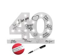 CREOFANT ® Livre d'or XL - Décoration d'anniversaire 40 ans - Avec éclairage LED - 34 cm x 23,5 cm - Décoration de table - Idée cadeau 40e anniversaire - Fonctionne avec piles - Avec stylo noir