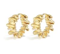 Créoles épaisses plaquées or 14 carats pour femme - Boucles d'oreilles Huggie épaisses et tendance hypoallergéniques - Rides décoratives - Bijoux vintage, small, Pas de pierres précieuses, Pas de
