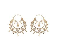 Créoles ethniques plaqué or pierre blanche avec herisson diamètre 45mm + écrin (offert)