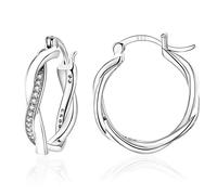 Creoles Femme Boucles d'oreilles en Argent Zircon Cubique pour Femme Boucle Doreille Enfant Fille or Hypoallergénique Créoles en Argent Fin 925 Avec Zircone Cubique 15mm Petite Creole argent femme