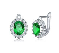 Créoles Grandes, Créoles Vertes Plaqué Argent Élégante Zircone Cubique Ovale 20X12mm pour Femme Fête Des Mères Bijoux