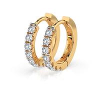 Créoles Or Jaune 585 avec 14 Diamants 0.42 ct - Petites Boucles d'Oreilles pour Femme en Or 14k - Bijou Classique, Idée Cadeau