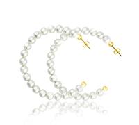 Créoles pour femme avec perles blanches « Dream » en nacre crème 55 mm plaqué or 18 carats avec un étui en cuir de qualité supérieure