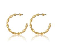 Créoles torsadées en or pour femmes - Résistantes à l'eau - Boucles d'oreilles Twisted Hoop en acier inoxydable I Créoles en or 18K en 28mm