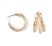 Créoles triples tubes, Boucles d'oreilles triple cercle pour femme, Boucles d'oreilles créoles bohèmes à trois cercles, Boucles d'oreilles à tige en forme de cercle torsadé Bijoux (Or)