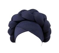 CreoQIJI Bandeau turban tressé bohème, turban africain pour femme, couvre-chef pour femme noire, bonnet turban tressé soyeux élastique (bleu marine, taille unique)