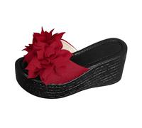 CreoQIJI Chaussures d'été pour femme - Confortables - Talon compensé - Bout ouvert - Sandales compensées - Plateforme festive - Respirantes - Sandales romaines élégantes - Tongs, rouge, 43 EU