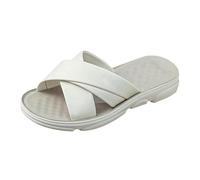CreoQIJI Pantoufles d'été plates pour femme - Sangle croisée - Bout ouvert - Confortables - Antidérapantes - Semelles légères et douces - Sandales de plage respirantes, Blanc., 41 EU