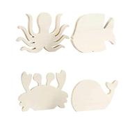 Creotime Animaux Marins en Bois à décorer 16 cm - Crabe-Baleine-Pieuvre-Poisson