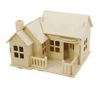 Creotime Maison en bois 3D avec terrasse 19 x 17,5 x 15 cm Marron clair G