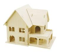 Creotime Maison en bois 3D avec véranda 22,5 x 16 x 17,5 cm Marron clair G