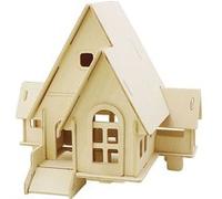 Creotime Maison en bois 3D avec véranda 22,5 x 17,5 x 20,5 cm Marron clair G
