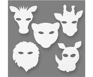 Creotime masques d'animaux de la jungle blanc h : 22,5-25 cm l : 20,5-22,5 cm Blanc G
