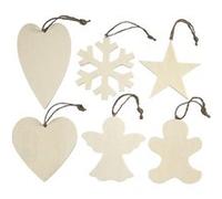 Creotime ornements en bois 9-11 cm clair 6 pièces Ivoire G