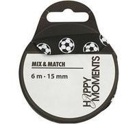 Creotime ruban 6 m 15 mm noir avec ballons de football Blanc G